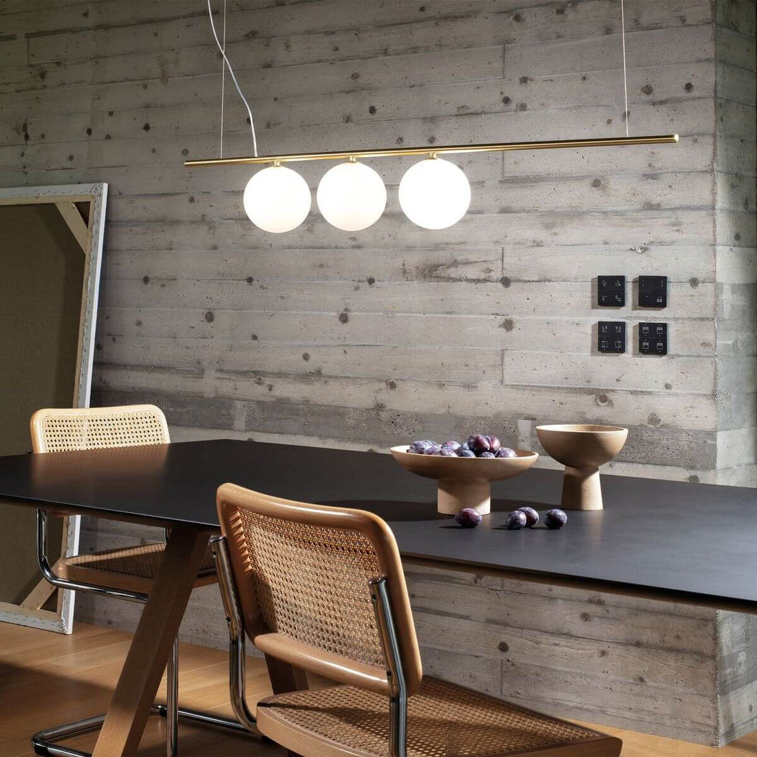 Suspension Perline 3 lumières laiton, verre