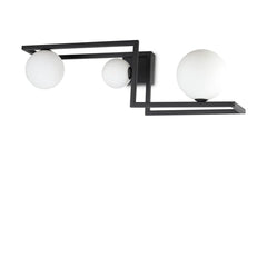 Plafonnier Angolo 3 lumières noir, verre