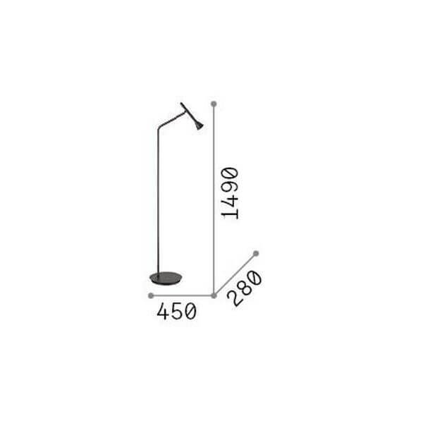Schéma technique coté indiquant hauteur 1490 mm, base 450 mm et profondeur 280 mm