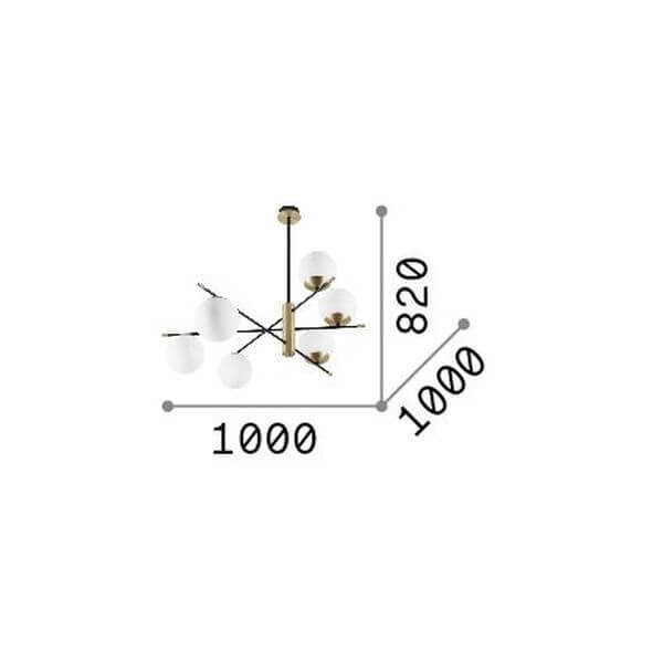 Schéma coté du luminaire : largeur 1000 mm, profondeur 1000 mm et hauteur 820 mm
