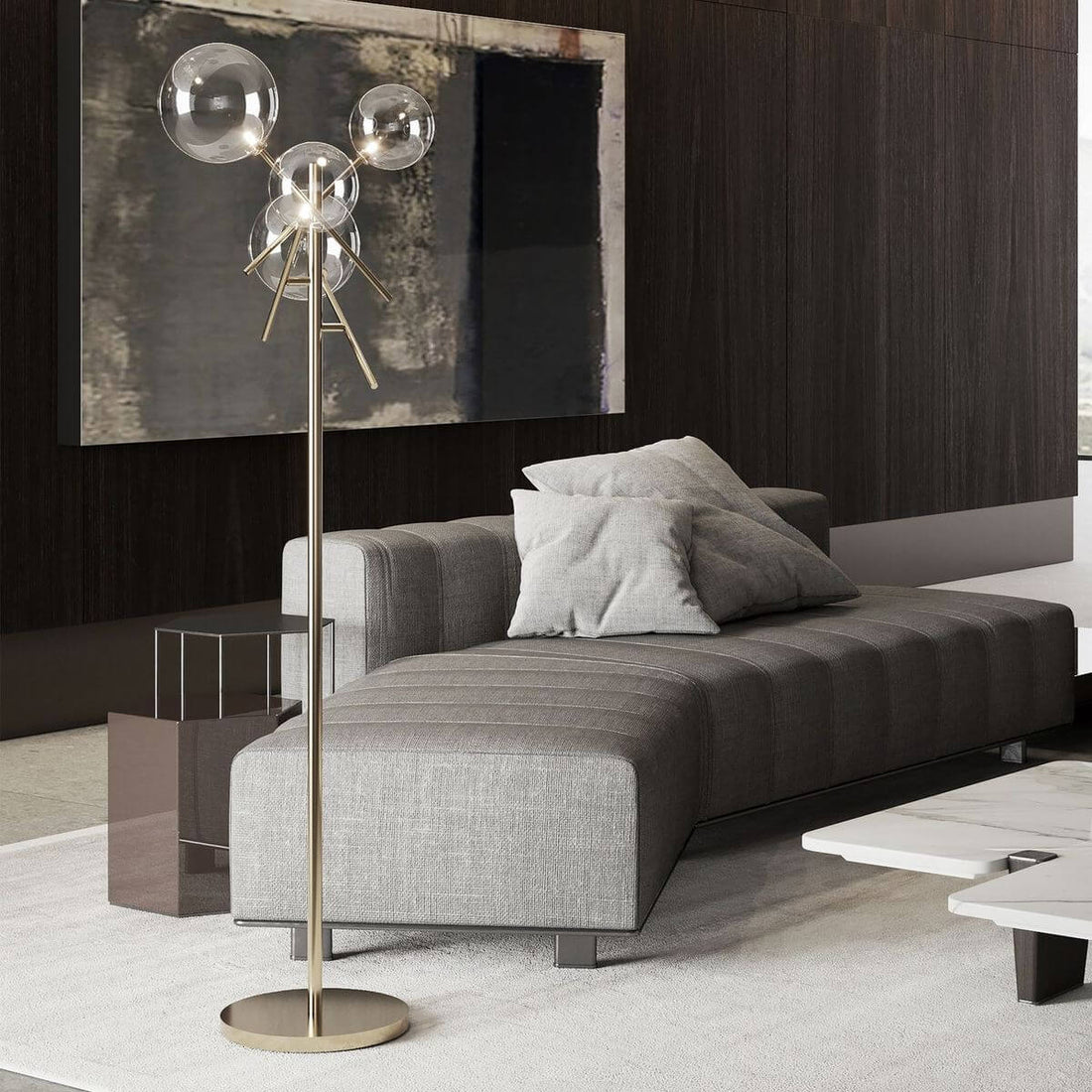 Lampadaire Equinoxe 4 lumières laiton, verre