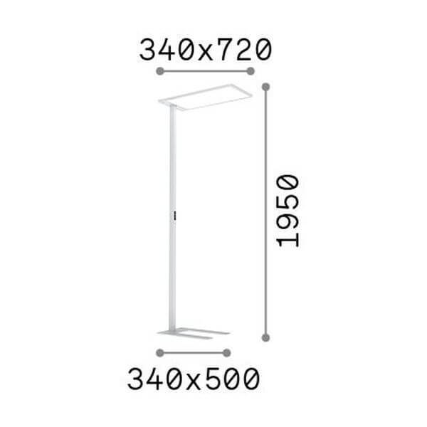 Schéma coté présentant la hauteur et les dimensions de la tête et du socle