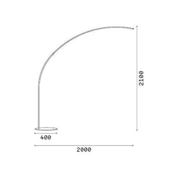 Schéma coté du lampadaire : hauteur 2100, portée 2000 et base de 400