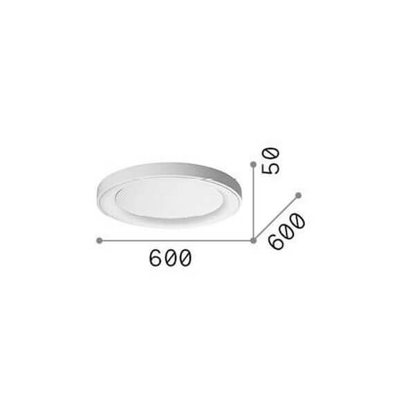 Schéma de dimensions du luminaire rond : 600 mm de diamètre et 50 mm d'épaisseur