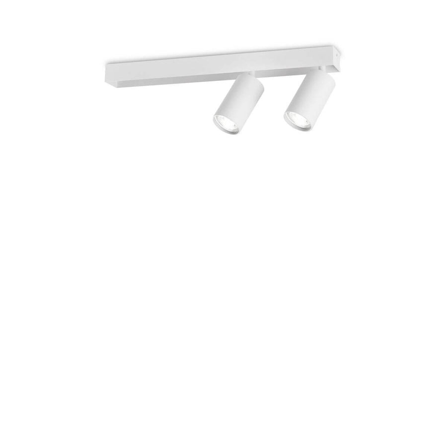 Vue du produit blanc sur fond blanc, plafonnier à deux projecteurs orientables.
