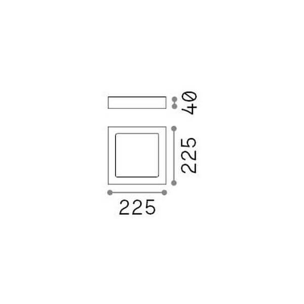 Schéma de dimensions : 225 mm par 225 mm, 40 mm d’épaisseur.