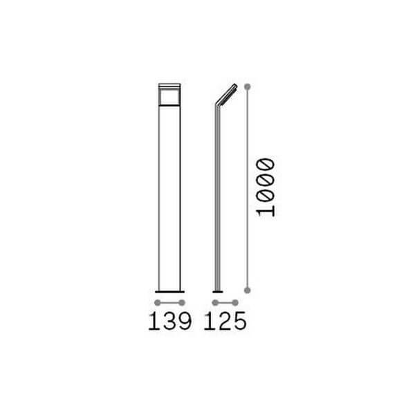 Schéma de dimensions du lampadaire : hauteur 1000 mm, base 139 sur 125 mm