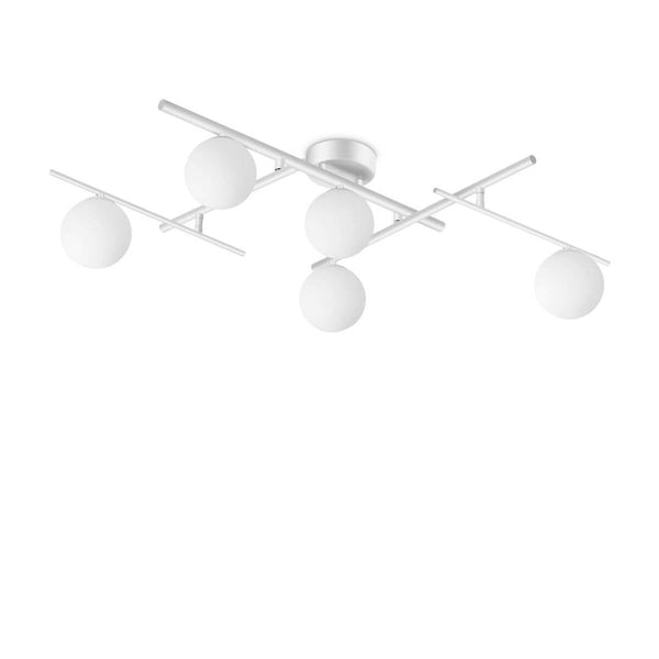 Plafonnier Atlas 5 lumières blanc, verre