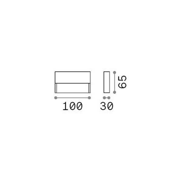 Schéma coté du luminaire : largeur 100 mm, profondeur 30 mm, hauteur 65 mm