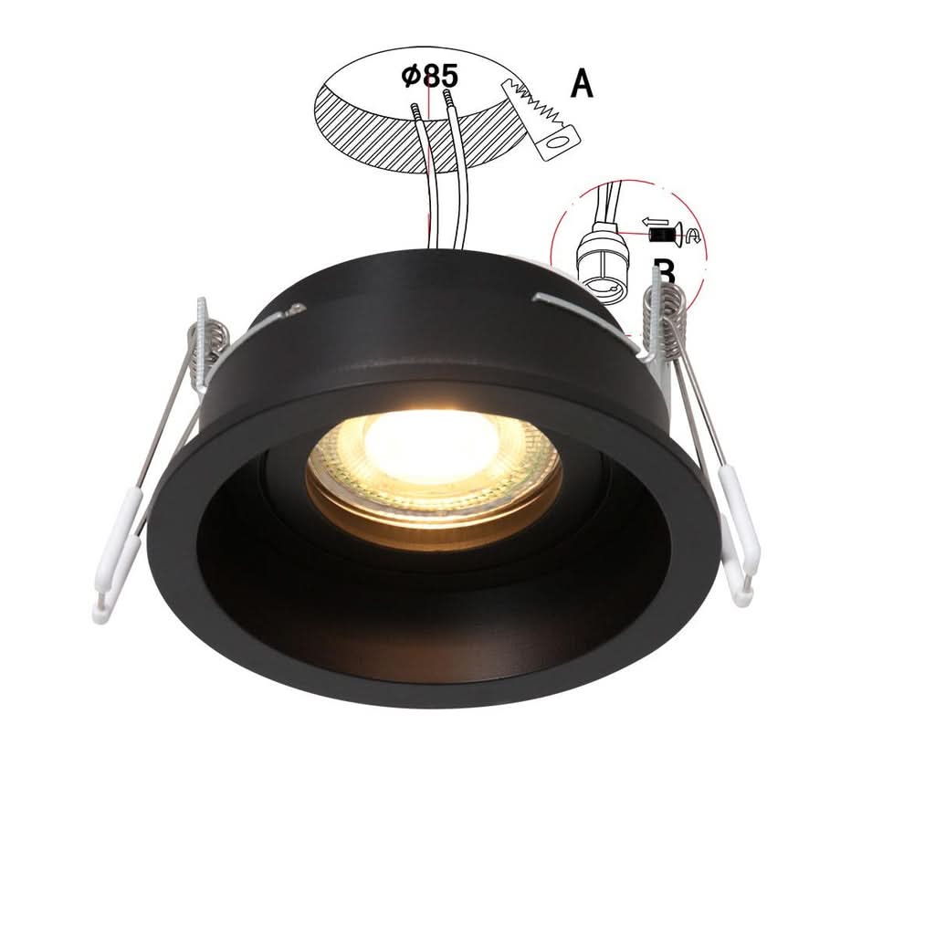 Schéma de perçage avec diamètre 85 mm et raccordement électrique.