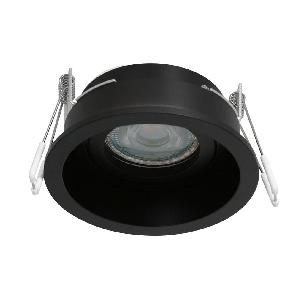 Même spot noir orientable éteint, lentille transparente et large collerette