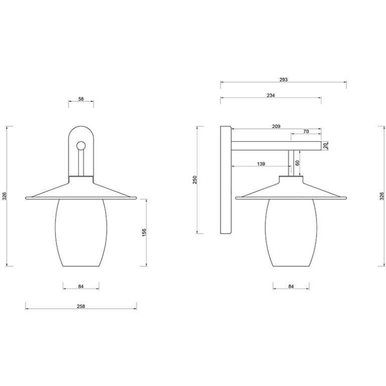 Schéma technique coté, dimensions de la platine, du bras et du diffuseur