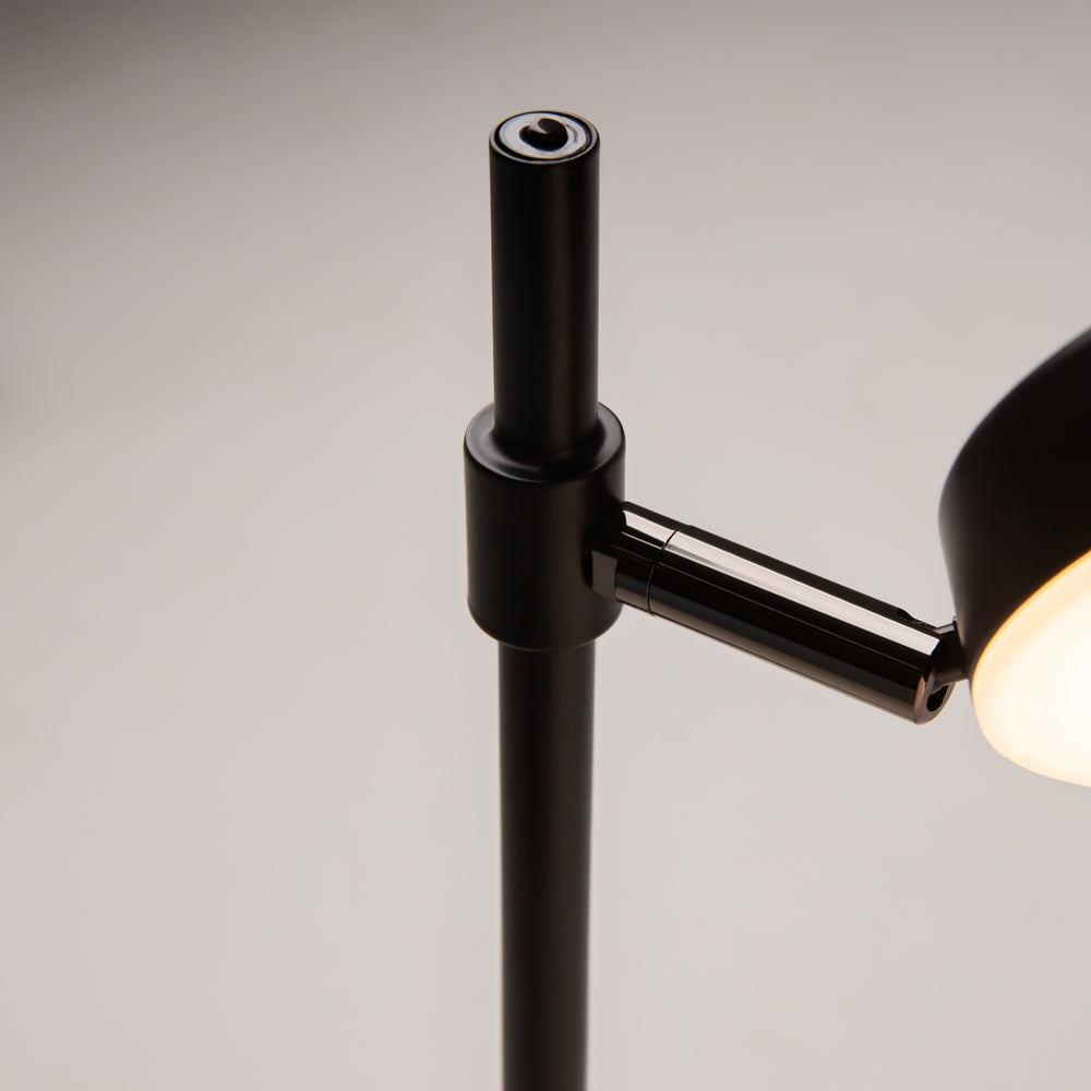 Détail du bras articulé et de la rotule de réglage en métal noir