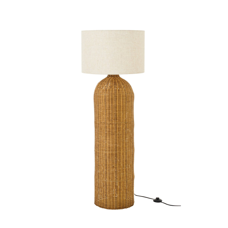 Lampadaire cylindre en métal naturel et écru