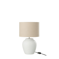 Lampe à poser Meli en céramique blanche, abat-jour en lin, petit modèle