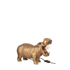 Lampe à poser hippopotame en polyrésine cuivre antique
