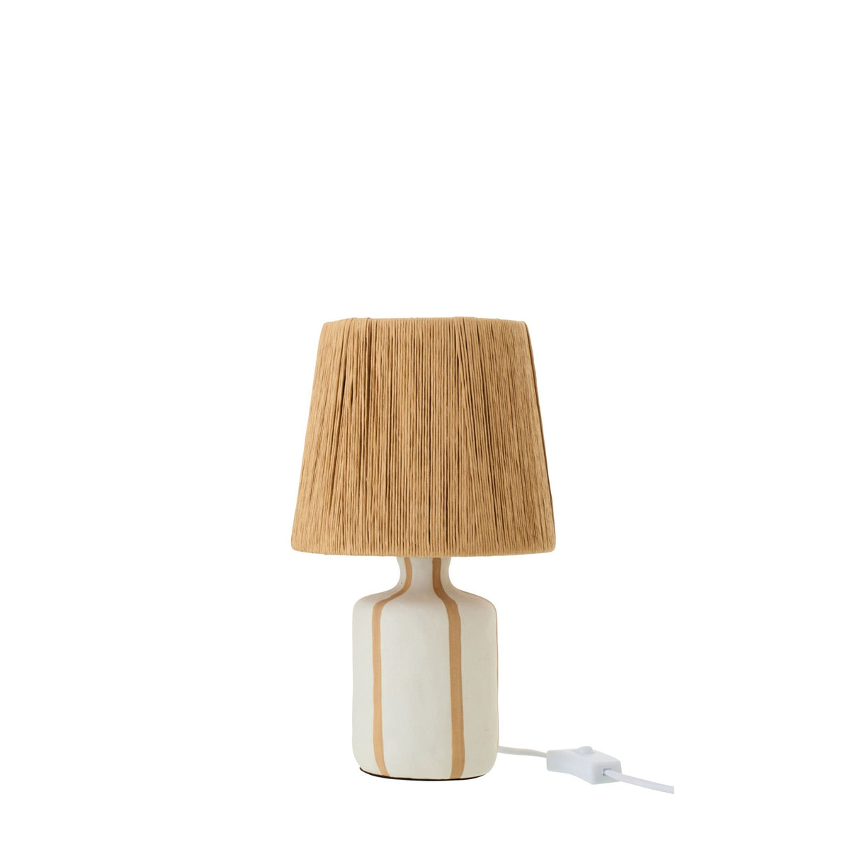 Lampe à poser rayée en céramique naturel et blanc, petit modèle