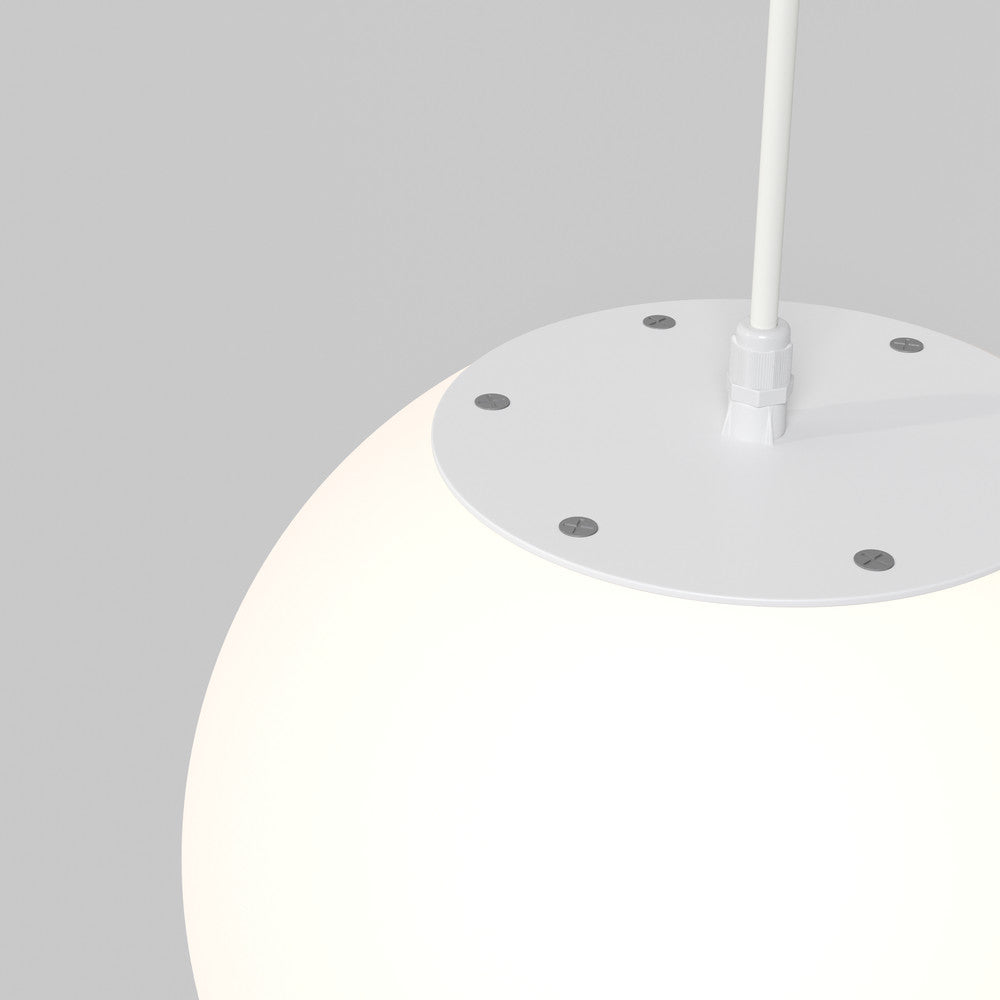 Détail du raccord de suspension : disque blanc vissé et tige verticale