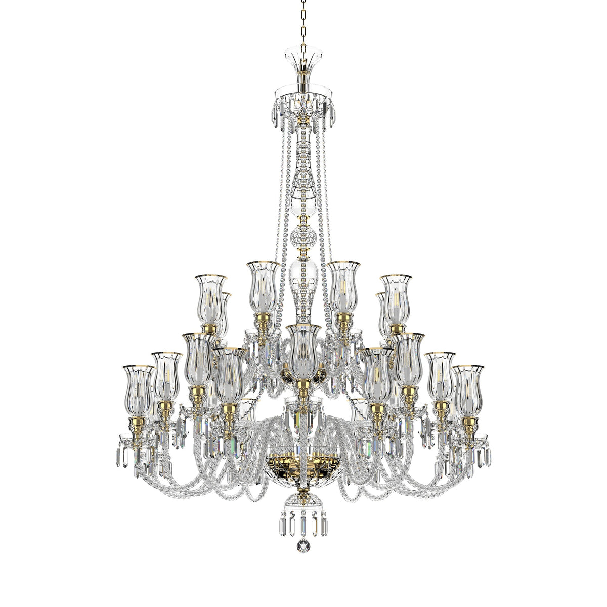 Vue d'ensemble du lustre suspendu, fond blanc, silhouette complète dégagée