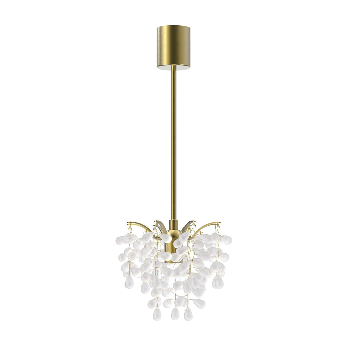 Même luminaire doré présenté sur fond blanc, détaillant la tige et le support plafond.