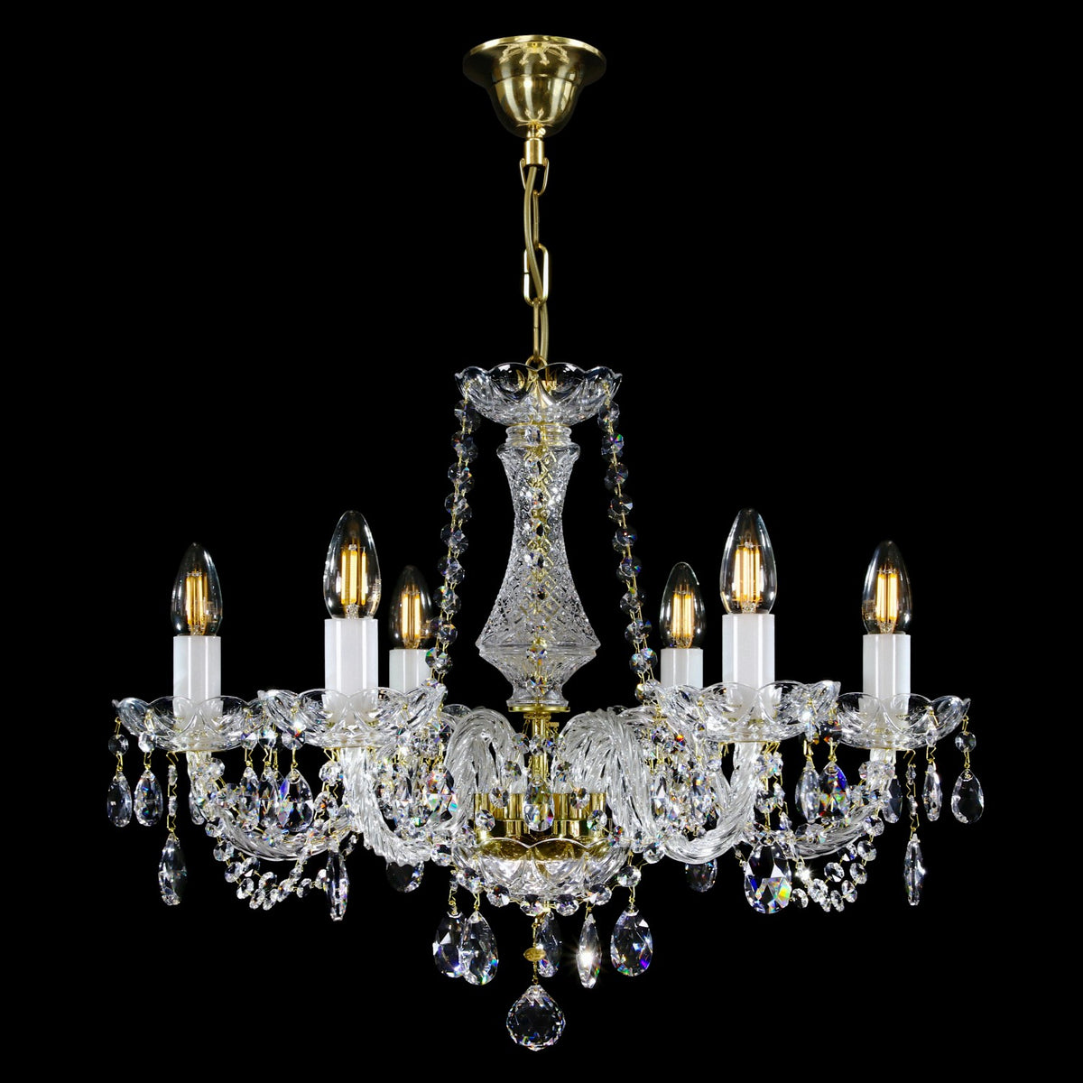 Variante dorée du luminaire, coupelle et monture en laiton avec cristaux taillés