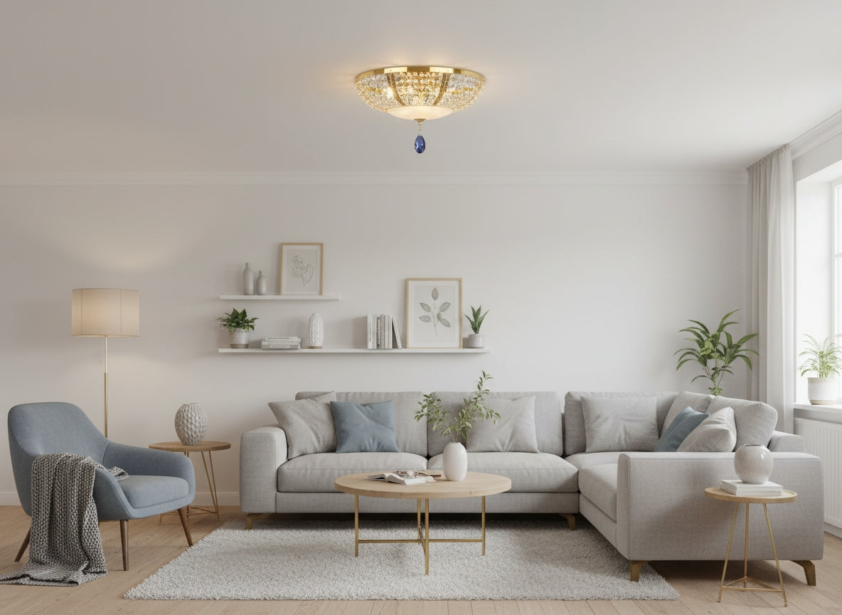 Mise en ambiance dans un séjour contemporain gris avec canapé d'angle