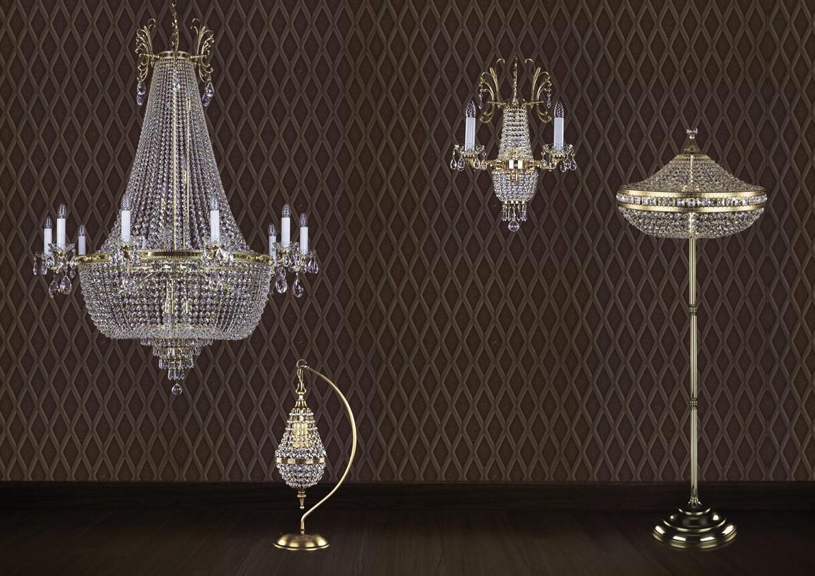 Mise en ambiance d'une gamme : lustre, applique, lampadaire et lampe de table