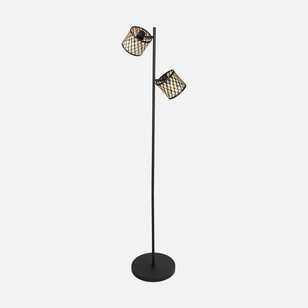 Bambus-Stehlampe mit 2 verstellbaren Spots, schwarzer Stab H 150 cm | Bambus