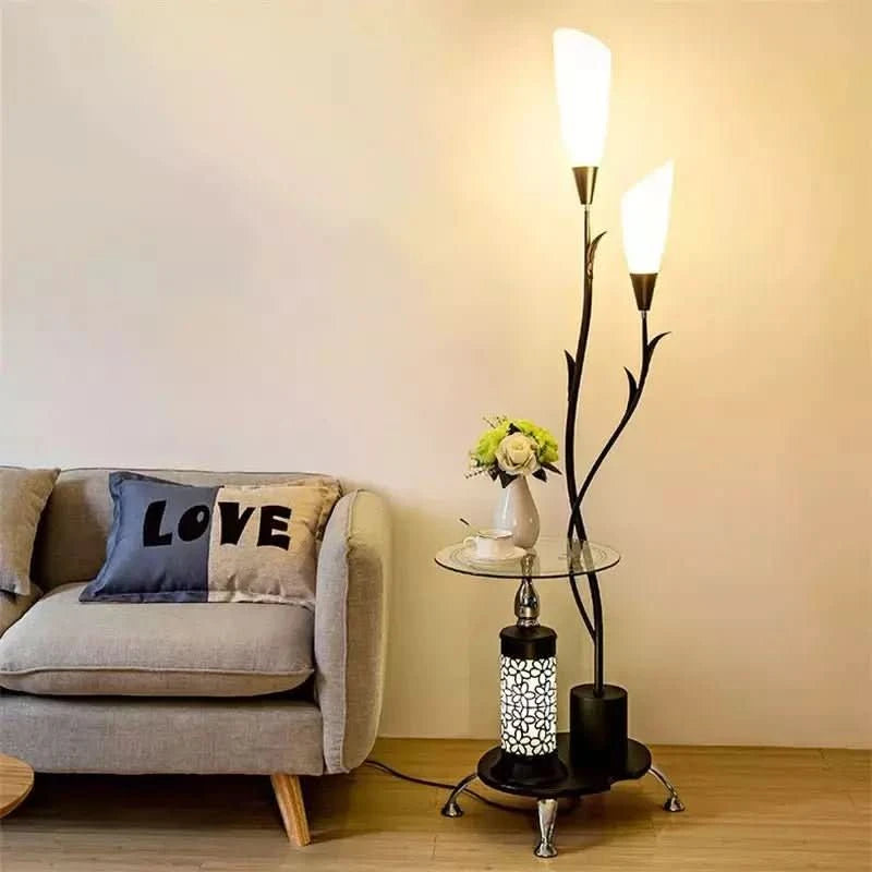 Lampadaire Abat - jour Fleur | Élégance Florale - Designix Lampadaire Noir