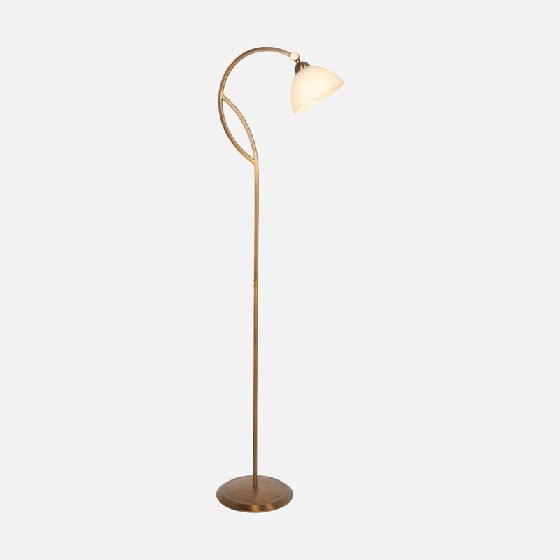 Stehlampe mit Glasschirm in Marmoroptik, Bronze mit Fußschalter | Anthéa