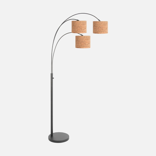 Bogenlampe, 3 Schirme Kork, Metall schwarz Ø 30 | Liéro