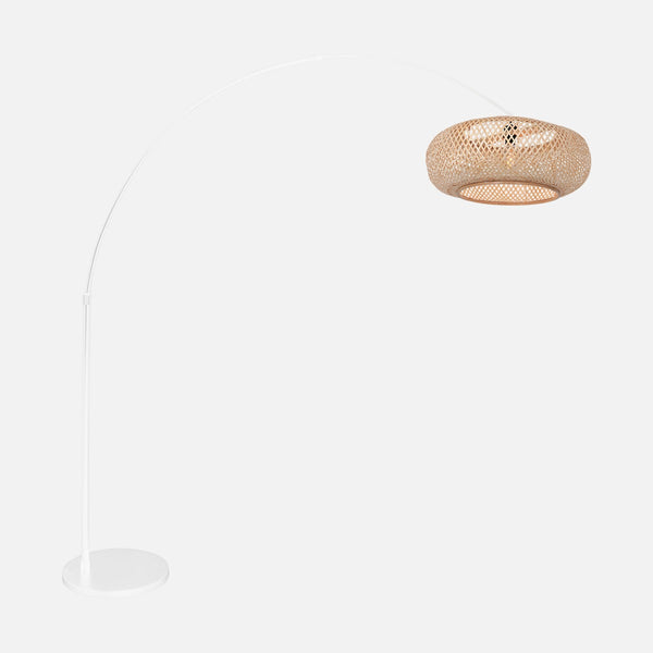 Bogenlampe aus geflochtenem Bambus, großer Lampenschirm Ø 60, Wohnzimmer | Suvani