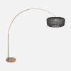 Goldene Bogenlampe, schwarzer Segeltuch-Lampenschirm Ø 60 cm für das Wohnzimmer | Arvik