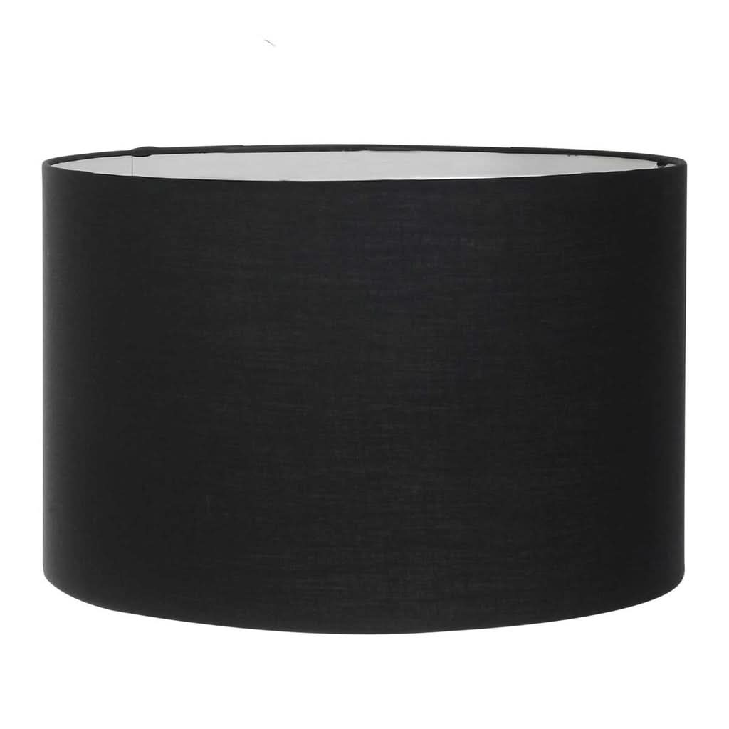 Abat-jour cylindrique noir, intérieur blanc, présenté seul sur fond blanc