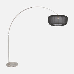 verstellbare Bogenlampe, Lampenschirm aus schwarzem Voile & Fuß aus gebürstetem Stahl | Stévia