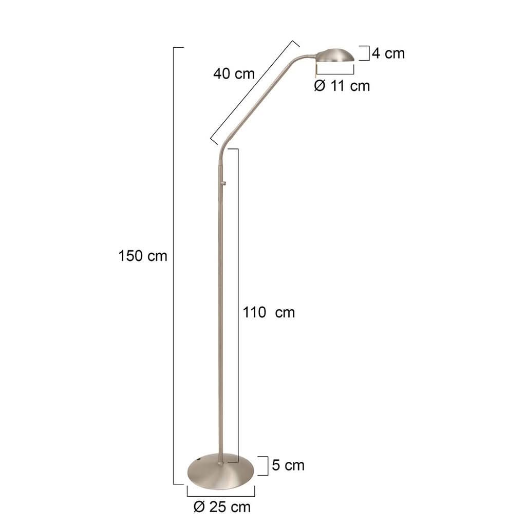 Schéma technique coté du lampadaire avec hauteur 150 cm et diamètre de base.