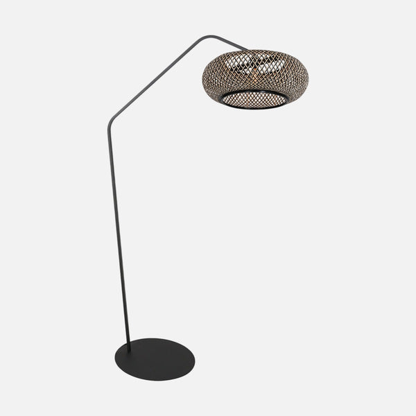 Bambus-Leseleuchte, Bogenlampe mit geflochtenem Lampenschirm | Anne