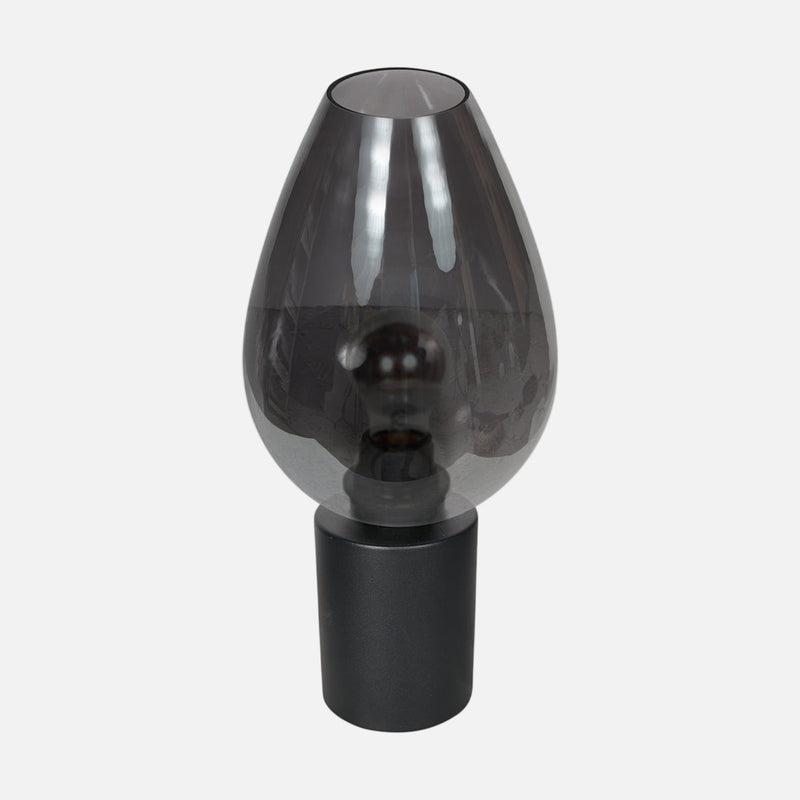Tischleuchte Rauchglas, tropfenförmiger Lampenschirm Ø 22,5 cm | Bloeba