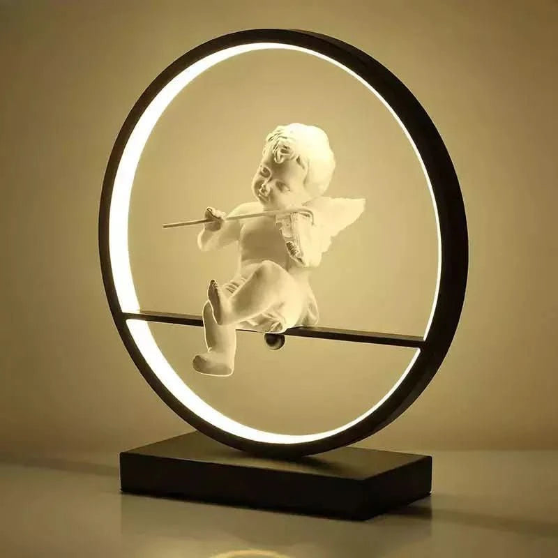 Lampe Ange Cupidon | Aura Divine - Designix Lampe de chevet Ange Violon | Noir Blanc Chaud (3000K)
