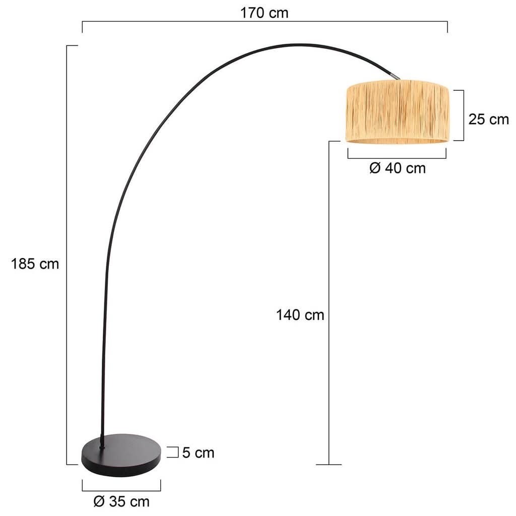 Schéma coté du lampadaire avec hauteur, portée et diamètres indiqués