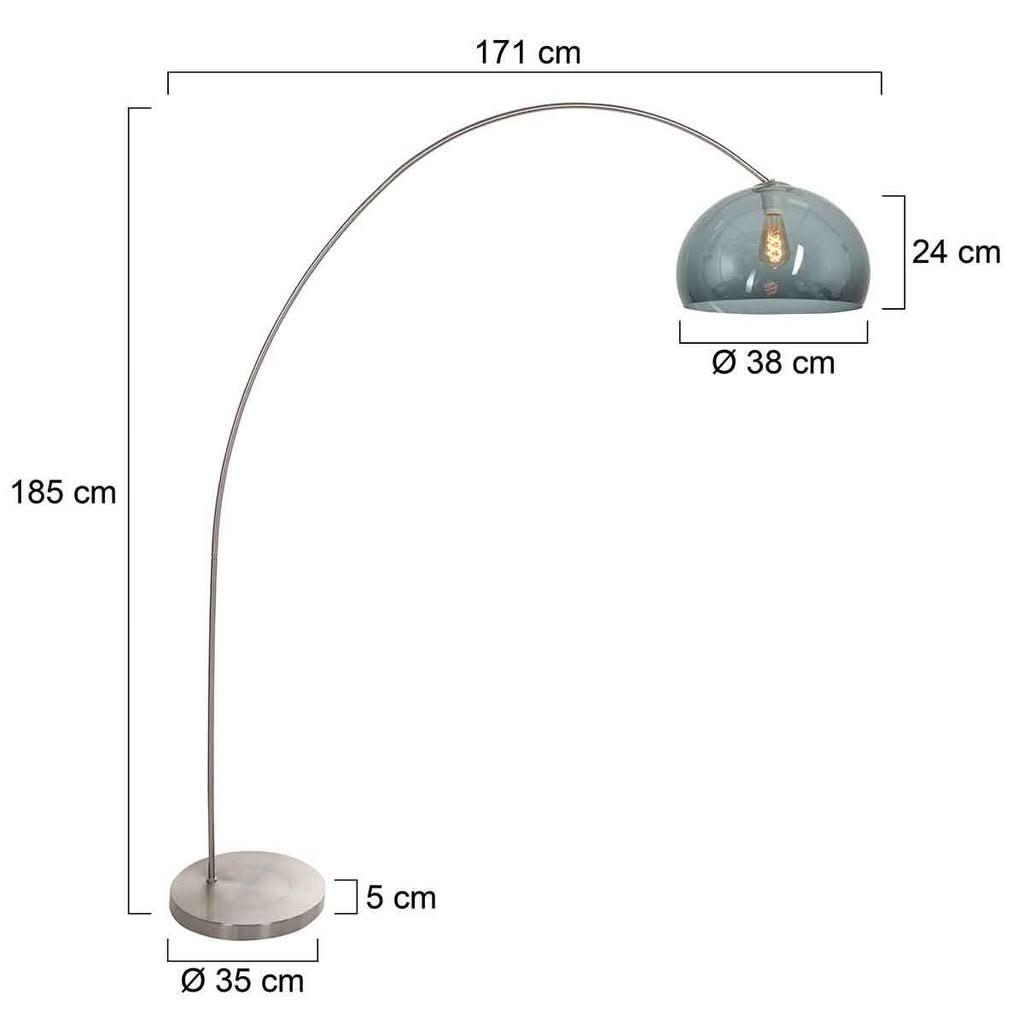 Schéma coté du lampadaire : hauteur 185 cm, portée 171 cm et diamètres