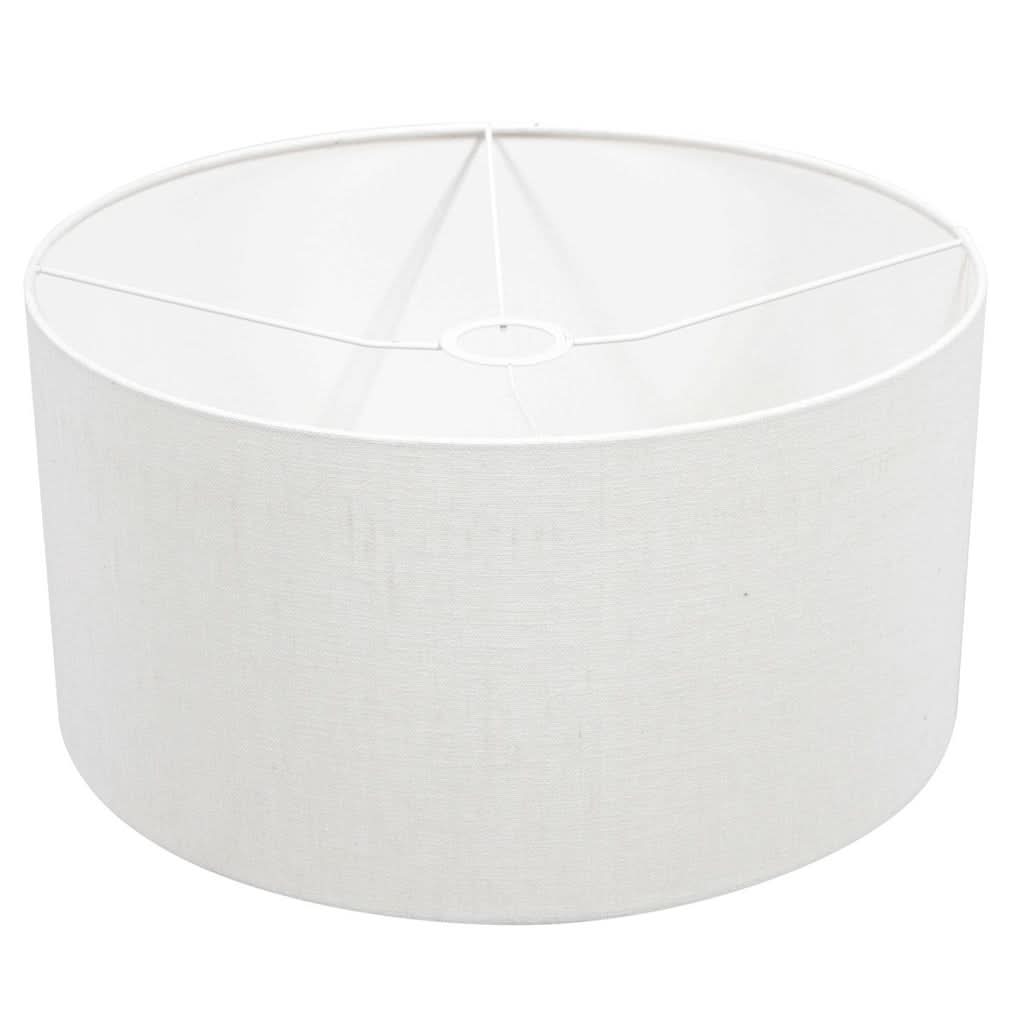 Abat-jour cylindrique blanc vu de dessous, armature métallique circulaire et doublure textile.