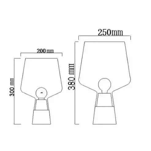Schéma technique avec dimensions en millimètres, deux tailles de lampe.