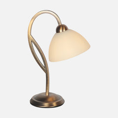 Nachttischlampe aus cremefarbenem Marmor, mundgeblasenem Glas & Bronzefuß, mit Dimmer | Anthea