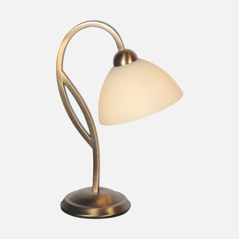 Nachttischlampe aus cremefarbenem Marmor, mundgeblasenem Glas & Bronzefuß, mit Dimmer | Anthea