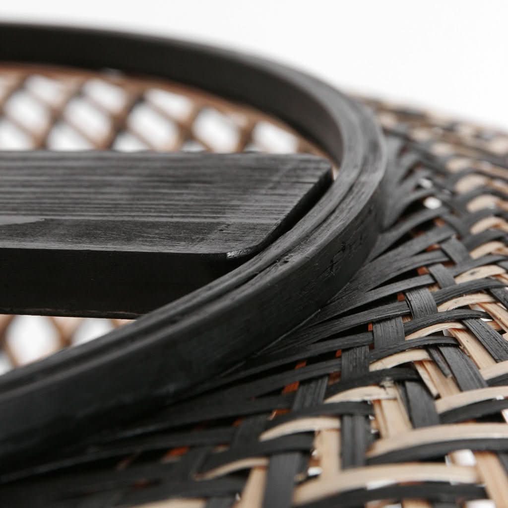 Détail de l'anneau noir et de l'armature maintenant le panier tressé