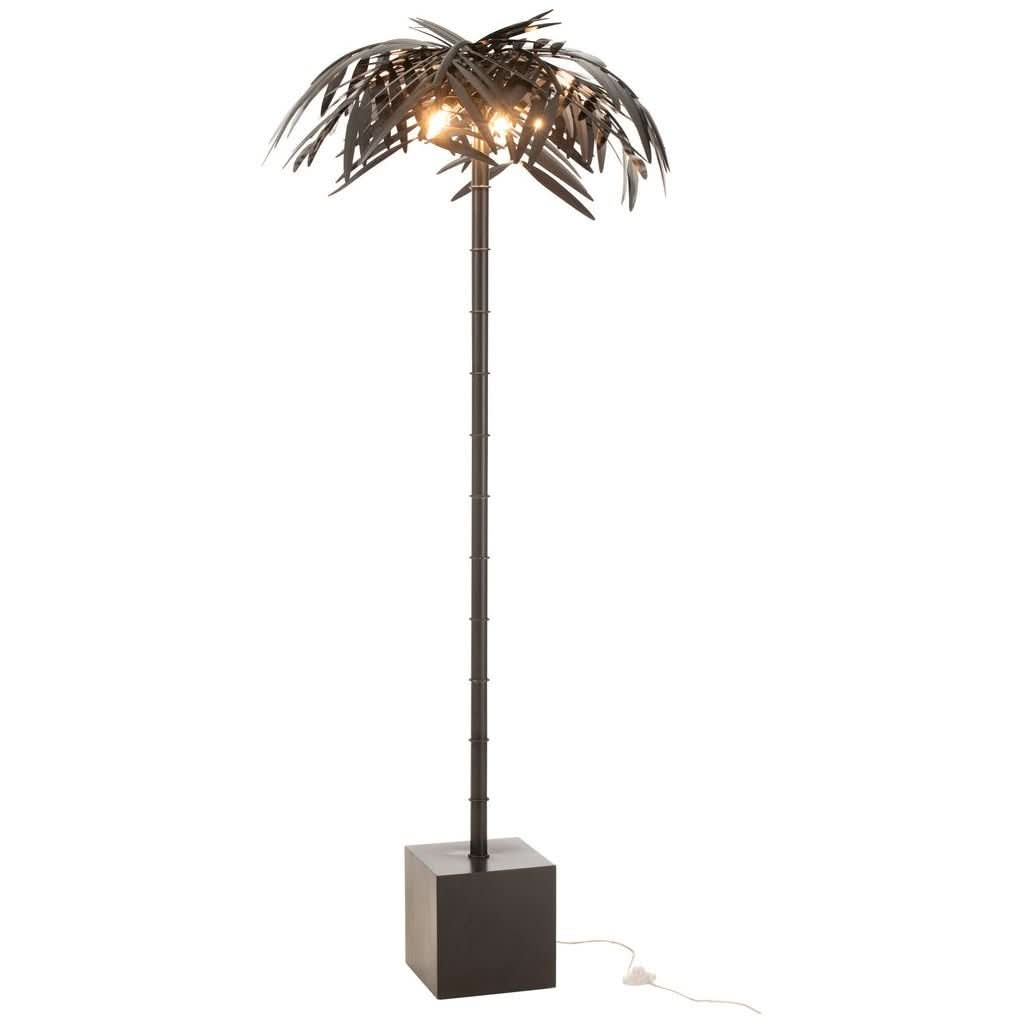 Même lampe allumée, ampoules visibles sous les feuilles métalliques, fond blanc.