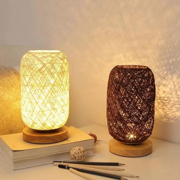 Rattan-Schreibtischlampe | Geflochtener Halo