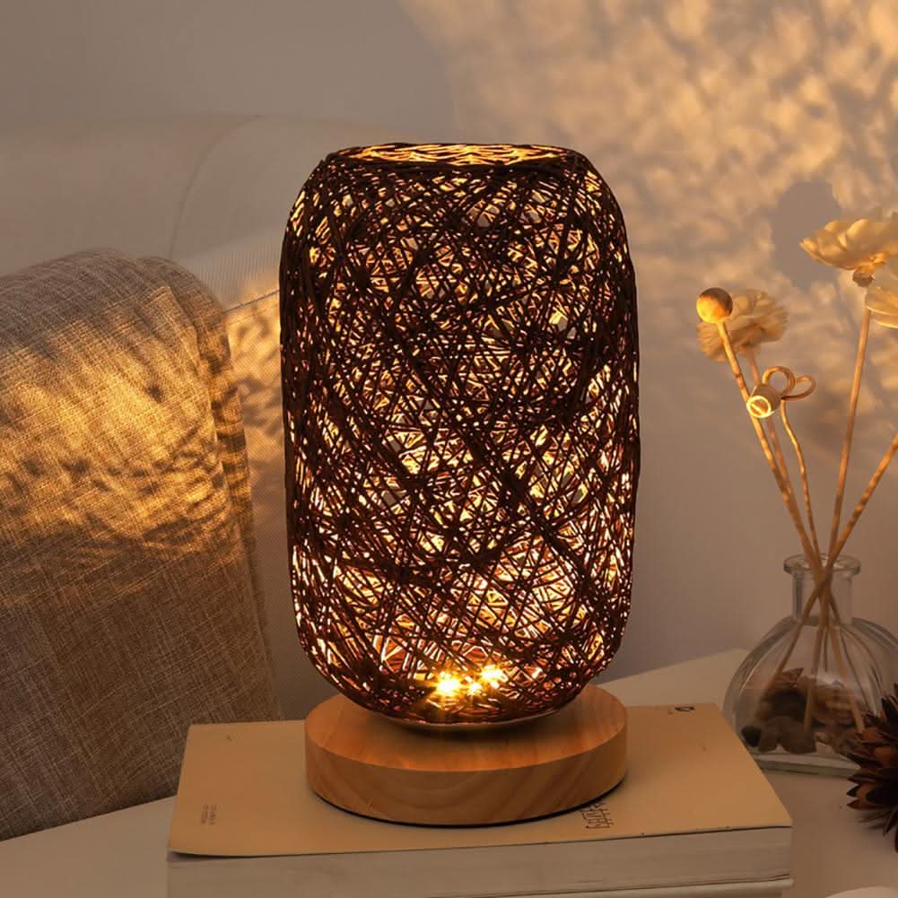 Rattan-Schreibtischlampe | Geflochtener Halo