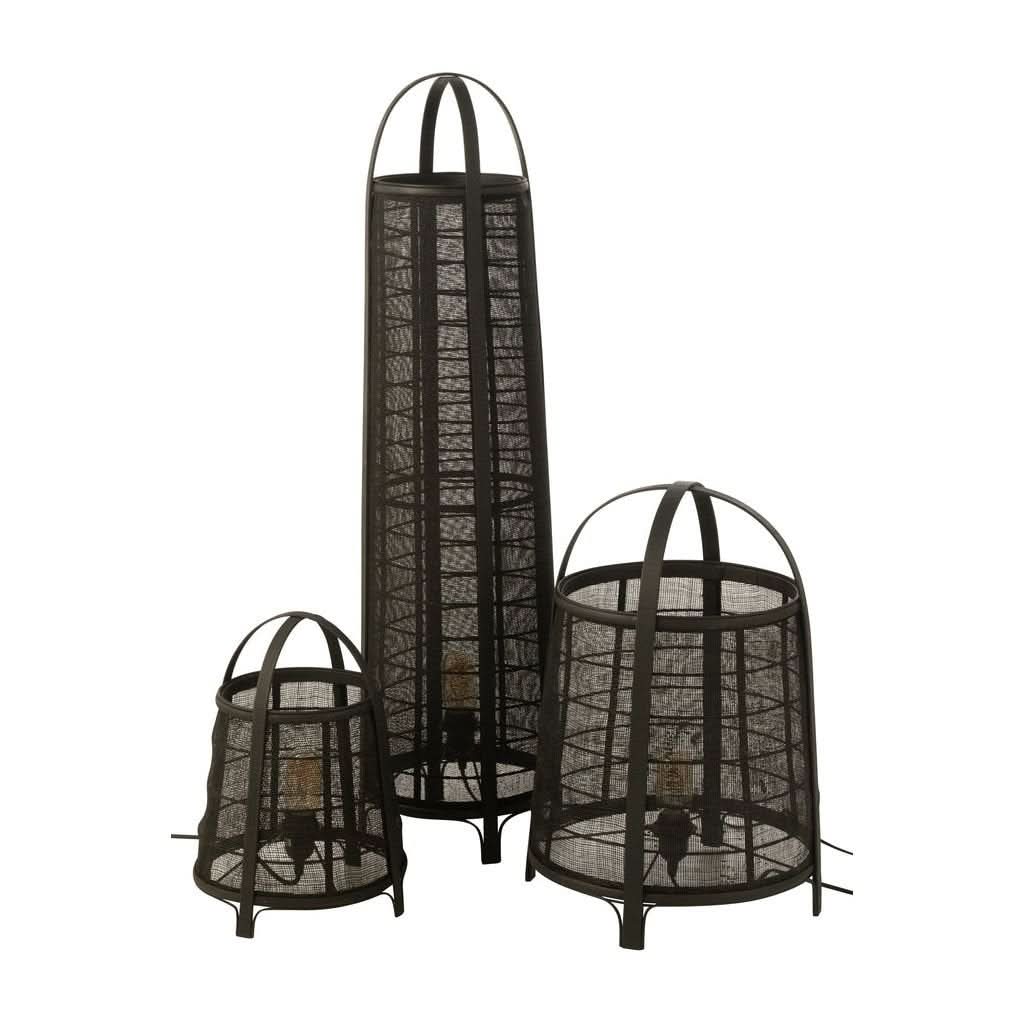 Trois lampes noires de tailles différentes, structure identique, vues de face.